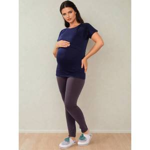 Camiseta de maternidad informal de color azul con cuello redondo para mujeres embarazadas Uso diario Top de algodón elástico y logotipo en la espalda - Product Image 1