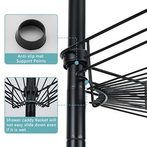 Đen tắm <span class=keywords><strong>Caddy</strong></span> căng thẳng cực góc phòng tắm Kệ bồn tắm dầu gội lưu trữ 4 tầng có thể điều chỉnh Kệ phòng tắm - Product Image 5