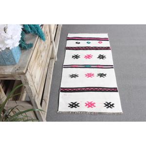 Tapis vintage 1,8x4 pieds, petit tapis turc, tapis oriental blanc rose - Product Image 3