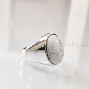 Mayorista Anillo de los hombres Piedra preciosa de howlita blanca natural Anillo de piedra natal Todos los tamaños Joyería de Navidad árabe Anillo de plata esterlina 925 - Product Image 2