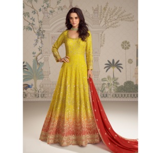 Vestido Anarkali de Georgette Real con Bordado y Lentejuelas, Vestidos Anarkali Pakistaníes para Venta de Exportación - Product Image 1