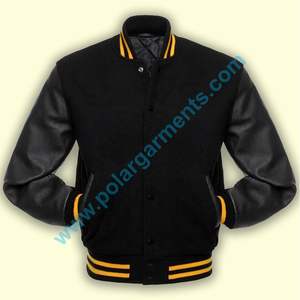 Venta al por mayor de chaqueta universitaria lisa en blanco con mangas de cuero genuino de lana cuerpo tejido puño hombres Letterman chaqueta personalizada OEM - Product Image 1