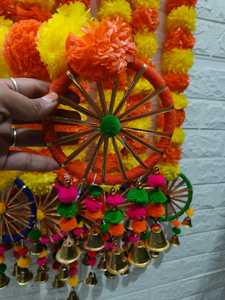 Handmade Fluffy Artificial Marigold Pom Pom Dream Catcher Boho <b>Home</b> Office Wall Art Decoration <b>Temple</b> Pooja Room Balcony - Product Image 6