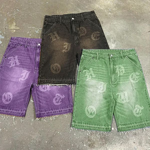 High Quality Custom Print Logo Denim Jorts for <b>Men</b> Raw Hem Distressed Acid Wash Cotton Fleece Streetwear <b>Jogger</b> Shorts - Product Image 5