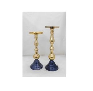 Portavelas de Metal dorado largo elegante con Base azul, decoración personalizable para el hogar, suministro de regalos para fiesta de boda, otros candelabros - Product Image 1