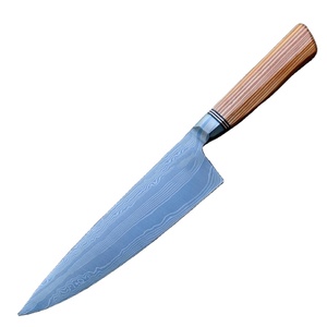 Couteau de chef japonais Santoku personnalisé fait à la main avec lame en acier damas manche en bois d'olivier avec gaine en cuir préparation des aliments - Product Image 1