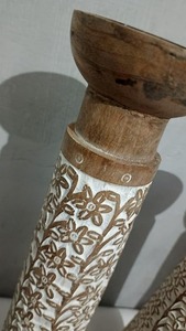 Bougeoir en bois à six colonnes, idéal pour la décoration intérieure, centre de table et éclairage festif, fabriqué à la main en Inde - Product Image 2