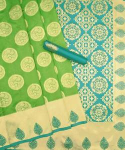 FABULOSO LICHI SEDA TEJIDO TRABAJO SAREE CON BLUSA SIN COSTAR DESPIECE DE FIESTA PRECIO AL POR MAYOR ROPA ÉTNICA SAREES SEDA INDIA - Product Image 5