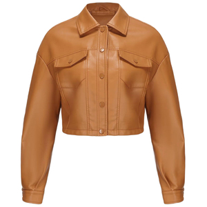 เสื้อแจ็คเก็ตหนังครอปท็อปแฟชั่นใหม่ สวมใส่สบาย สไตล์สตรีทแวร์ สีพื้น เรียบง่าย สบายๆ สำหรับผู้หญิง ปี 2026 - Product Image 1