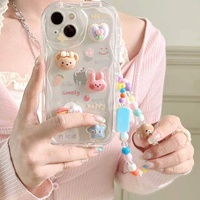 Coque tendance pour iPhone 6/7/8 Plus et 17 Pro Max, motif dessin animé 3D, jolie coque en cristal pour filles avec bracelet chaîne, vente chaude