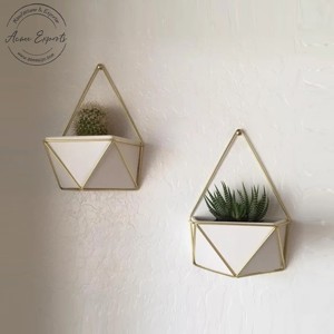 Modern <b>Wall</b> Mounted Geometric <b>Planter</b> Set Elegant Metal Frame with White Pots Perfect for Indoor Plants and Home Decor - Product Image 1