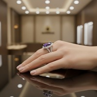 Bague de fiançailles chrétienne artisanale en argent 925 avec améthyste naturelle, pierre de naissance de février, taille ovale, minimaliste, certifiée par un tiers