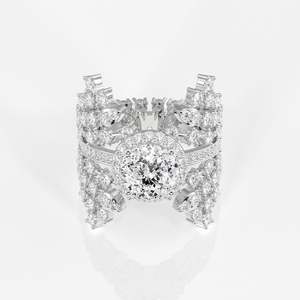 Portuguese Cut Moissanite Diamond <b>Cocktail</b> Sterling Silver <b>Ring</b> - Product Image 6
