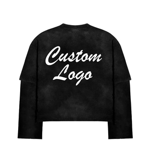 Meilleures ventes T-shirt pour hommes 100% coton de haute qualité avec manches longues Double couche T-shirts surdimensionnés Logo de conception personnalisée - Product Image 5