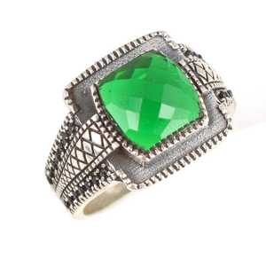Men's 925 Sterling <b>Silver</b> <b>Ring</b> with Four-Pointed <b>Emerald</b> Cut Synthetic Stone-Everyday Wear GRS Certified Turkey Made - Product Image 3
