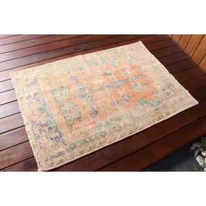 พรมวินเทจขนาดเล็ก 2.3x3.3 ฟุต พรมตุรกีขอบสีส้ม - Product Image 2