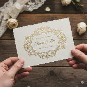 Carte d'invitation en papier de coton fait main à bords festonnés 250 g/m², cartes de mariage, cartes d'anniversaire, belles, uniques, OEM, vente en gros - Product Image 1