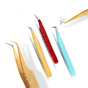 Pinces à épiler pour extensions de cils en acier inoxydable multicolores à haute élasticité, pointe en fibre, antistatiques, non corrosives - Product Image 3