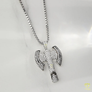 VVS Lab Grown Two Tone Double Axe Iced Out Pendentif 925 Sterling Silver Nordic Viking Warrior Jewelry Hip Hop Fashion - Product Image 5