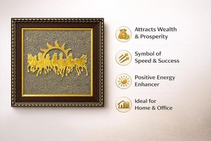 KHATI HOUSE Arte de Pared Metálico de Caballos Galopantes de la Fortuna, Diseño Rectangular Hecho a Mano con Diseño de Sol Feng Shui para Decoración del Hogar y la Oficina - Product Image 3