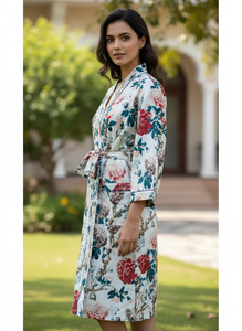 Peignoir de nuit en coton 100% double couche, nouveau style, coupe ample, col en V, manches longues, printemps, été, automne - Product Image 3