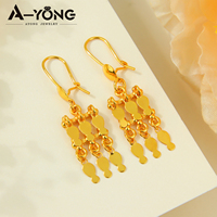 Elegante Conjunto de Joyería de Boda Estilo Árabe, Chapado en Oro de 24k, Diseño de Borlas de Alta Gama, Collar con Colgante y Aretes para Fiesta