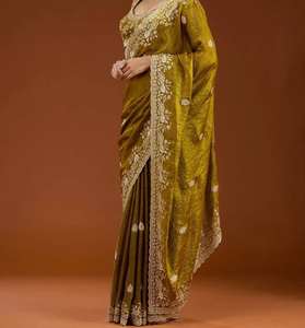 Sari de Fiesta con Bordado Pesado y Calado en Chifón Fendy con Lentejuelas Múltiples - Product Image 1