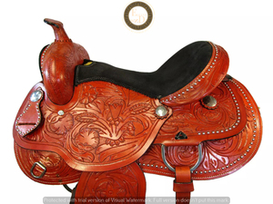 Selle de course de baril en cuir véritable de qualité supérieure Western DD fabriquée à la main légère et confortable Rodeo Performance Riding Show High - Product Image 5