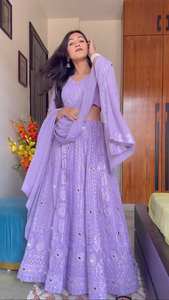 Designer indien Faux Georgette Sequin Broderie Travail Lehenga Choli Dupatta Readymade Bollywood Party Wear Outfit pour adultes - Product Image 2