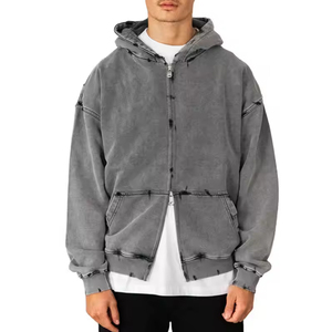 Qualité supérieure Sun Faded Dabble Zipper Lavage à l'acide Déchiré Détresse Hommes Zipper Hoodies Fabricant Top Tendance Bonne Qualité - Product Image 2