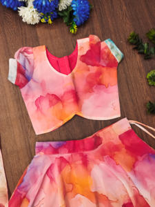 Shoryam Fashion Ensemble 3 pièces pour filles, Lehenga Choli rose à imprimé abstrait, tenue traditionnelle festive, Chaniya Choli pour fêtes et cérémonies - Product Image 3