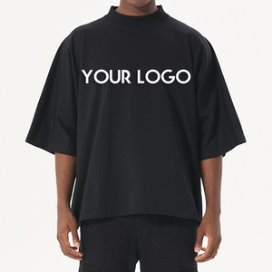 Logo personnalisé 300G pur coton petit t-shirt lourd hommes Hip Hop Boxy Fit blanc surdimensionné t-shirt court pour hommes - Product Image 4