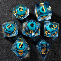 Jeu de 7 dés en résine pour dragon et donjon Blue Dragon Eye avec dés polygonaux à bords tranchants
