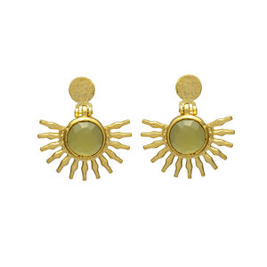 Nouvelle arrivée Boucles d'oreilles Sun Rays plaquées or avec pierre précieuse Améthyste verte - Product Image 1