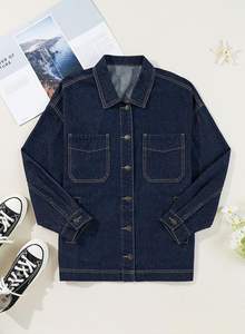 Veste en jean pour femmes, en gros, à la mode, personnalisée, respirante, surdimensionnée, légèrement délavée, à manches longues - Product Image 3