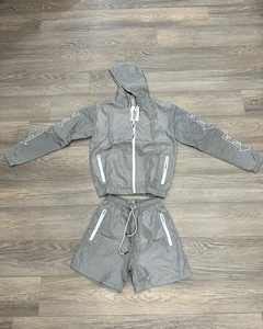 Wholesale Customize Men's Windbreaker <b>Short</b> Set Relaxed Fit Breathable Windbreaker Nylon Tracksuit Set Solid For Summer - Product Image 3