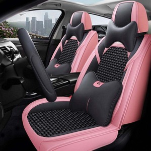 Housse de siège de voiture sport bleue en similicuir perforé avec coussin appui-tête et housse de volant pour l'intérieur du véhicule - Product Image 3
