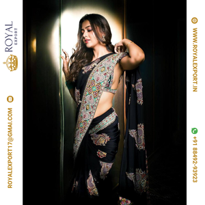 Bollywood Style Designer Faux Georgette Séquence Broderie Travail Saree Collection Au Prix De Gros Par Royal Export Surat - Product Image 6