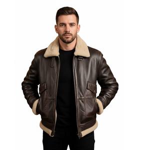 Veste bomber pour homme en cuir véritable, logo frontal fin, imperméable et écologique, personnalisable OEM - Product Image 1