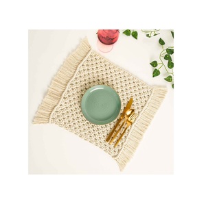 Desktop Decorative <b>Christmas</b> Oval White Braided Macrame <b>Straw</b> Woven Rattan <b>Cup</b> Tea Coaster Scallop Placemat - Product Image 2