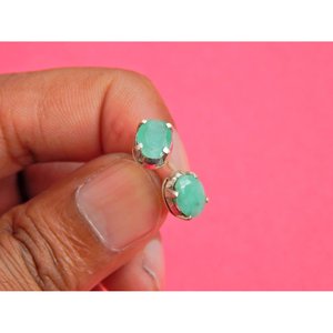 Pendiente de Esmeralda Natural, joyería de plata de ley 925 con acabado de oro rosa, piedras preciosas facetadas para niñas y mujeres, modelo - Product Image 5