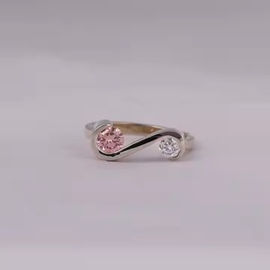 Anillo de compromiso de oro macizo de 14 quilates de estilo clásico Anillo de diamante chapado en oro macizo de diamante redondo rosa y EF - Product Image 1