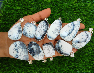 Collier en argent plaqué 925 avec pendentifs en opale dendrite naturelle, formes variées, bijoux tendance avec breloques pour femmes - Product Image 3