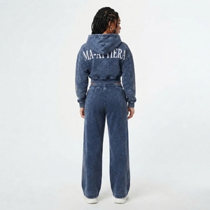 Conjunto de Sudadera Corta con Cremallera y Pantalones Anchos para Mujer, con Detalles Personalizados de Pedrería, Traje Deportivo de Dos Piezas - Product Image 2