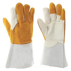 Guantes de soldadura de cuero dividido de vaca de alta calidad, guantes de trabajo de seguridad resistentes al calor aislados, tela protectora para alta - Product Image 1