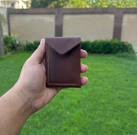 150perusahaan buatan tangan gaya Vintage kulit sapi asli dompet ramping Bifold tempat kartu lilin tarik panjang pendek untuk pria
