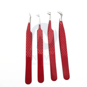 Pinzas de extensión de pestañas con agarre de diamante de acero inoxidable profesional de alta calidad Color rojo para pestañas de volumen punta puntiaguda - Product Image 2