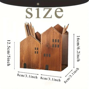 Porte-stylo en forme de maison en bois organisateur de bureau élégant porte-crayon fait à la main bureau créatif maison école cadeau utilisation de l'inde - Product Image 5