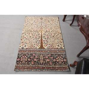 พรมขนสัตว์สีเบจสีน้ำเงินคลาสสิก2.9x4.7ft งานเย็บปะแบบตุรกีรูปแบบห้องโถงทรงสี่เหลี่ยมผืนผ้าสำหรับห้องนั่งเล่นห้องนอนน้ำยาง - Product Image 1