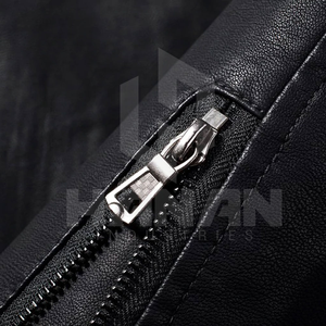 Chaquetas de cuero auténtico OEM para hombre con diseño clásico, cuello con botones a presión y múltiples bolsillos con cremallera - Product Image 4